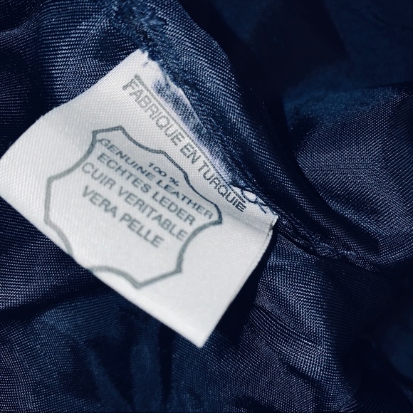 VTG 80s NAVY BLUE ITALIAN LEATHER BIKER JACKET - Picture 8 of 9